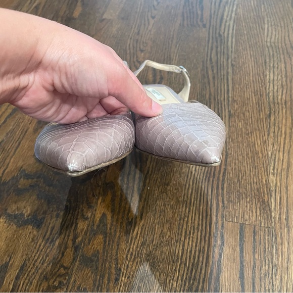 MM LAFLEUR Irene Rosy Taupe Croc Embossed Leather Slingback Block Heels - Picture 10 of 13